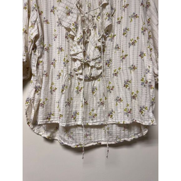 RALPH LAUREN DENIM & SUPPLY Floral Lace Up Peasant Blouse Ruffles, Sz L - Picture 4 of 9